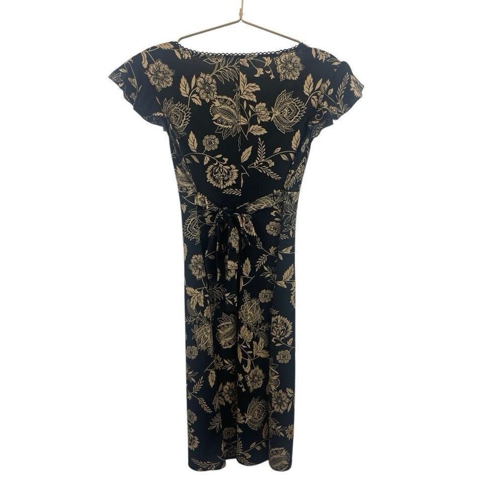 Vintage‎ Y2K City Triangles Tie Back Dress Black Tan Floral Size Small